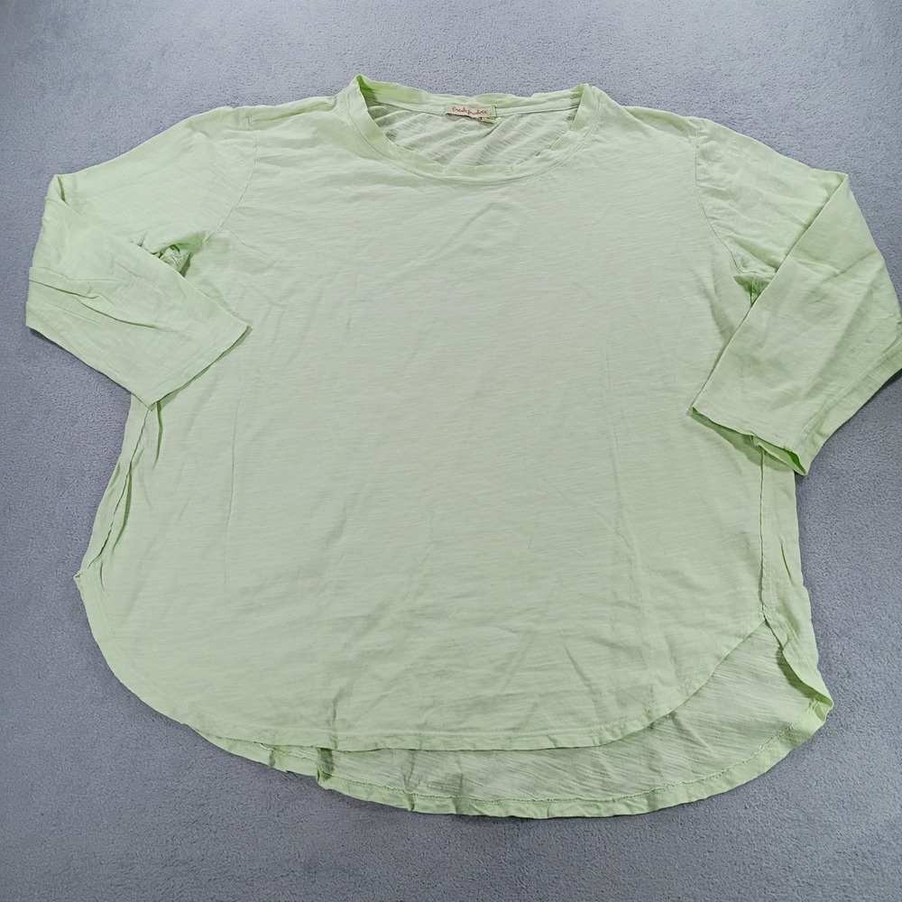 Fresh Produce Womens XL Slub Cotton 3/4 Sleeve Top Lime Green High Low Hem